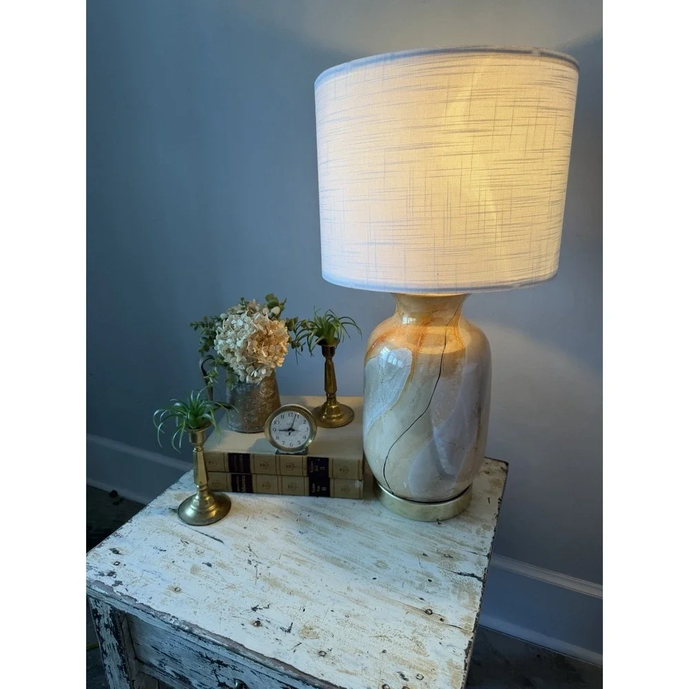 Vintage Ceramic‎ Fall Color Tones Lamp With New Linen Shade GW0051